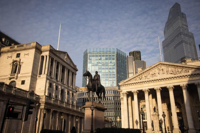 © Bloomberg. The Bank of England, left, and the Royal Exchange in the City of London, U.K., on Monday, March 8, 2021. Values in the U.K. capital should jump about 25% over the next five years, outpacing other European capitals, according to DWS researchers. Photographer: Jason Alden/Bloomberg