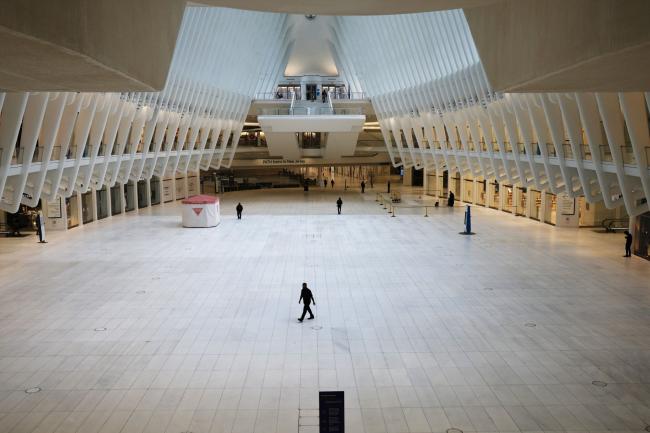 © Bloomberg. The Oculus transportation hub and mall stands nearly deserted in lower Manhattan on March 29.