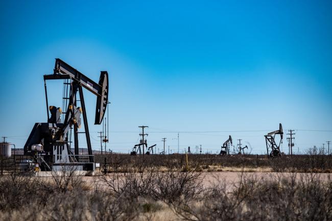© Bloomberg. Oil pumpjacks outside Odessa, Texas, U.S. on Saturday, Jan. 19, 2019. Darden lost control of the ranch after bankruptcy court ordered the ranch be sold. The ranch has many natural springs with a potential reserve of water underground. Darden is hoping that despite losing the ranch, he may be able to develop a water business to supply local oil companies with clean fresh water. Sergio Flores/Bloomberg Photographer: Sergio Flores/Bloomberg