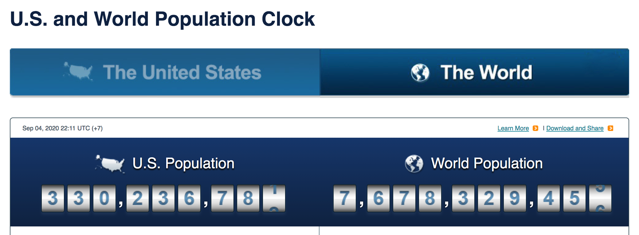US and World Population Clock