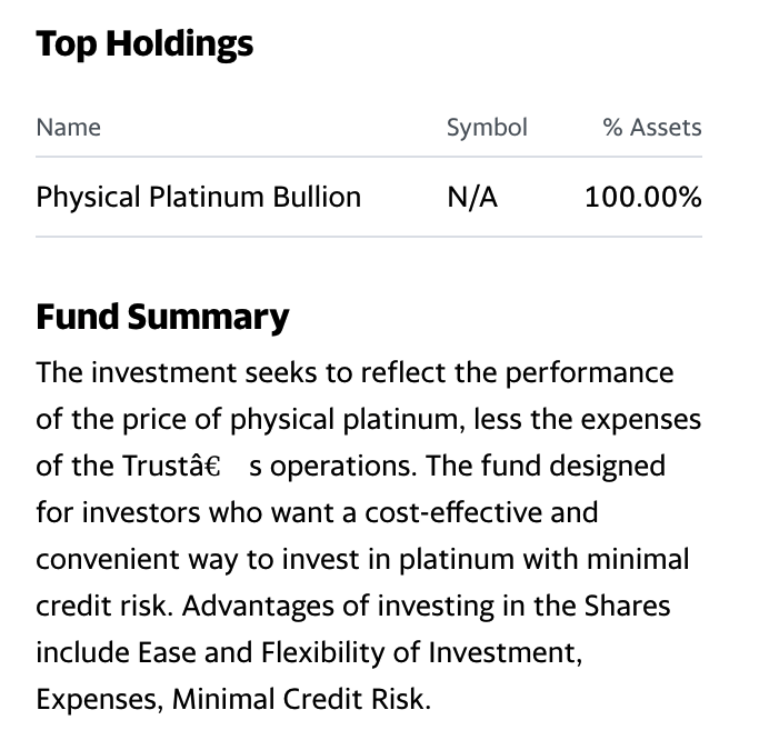 PPLT Top Holdings