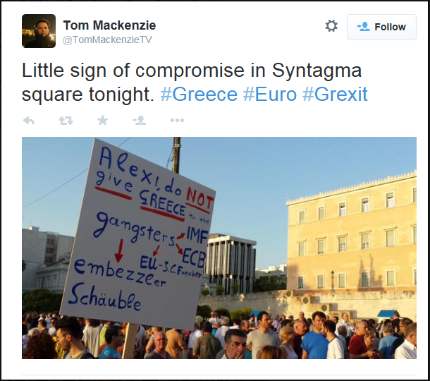 Greek Anti ECB, IMF Protest Tweet