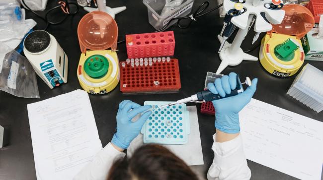 © Bloomberg. A technician prepares a sample inside a laboratory in Hong Kong.