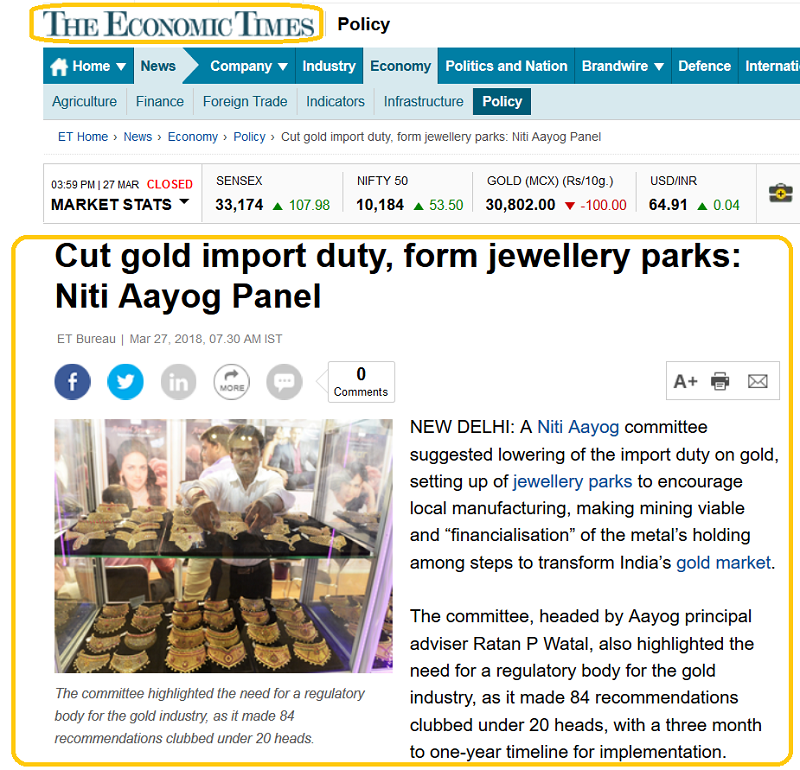 The Economic Times On Gold Imports