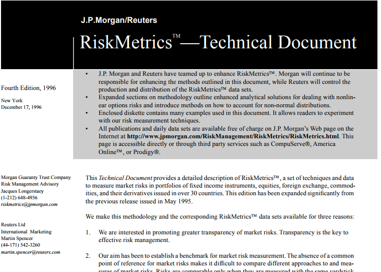 RiskMetrics Technical Document